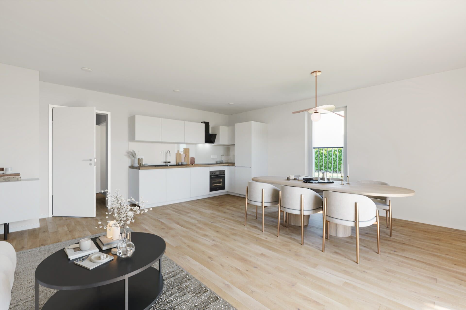 Wohnzimmer mit EBK | © Dawonia