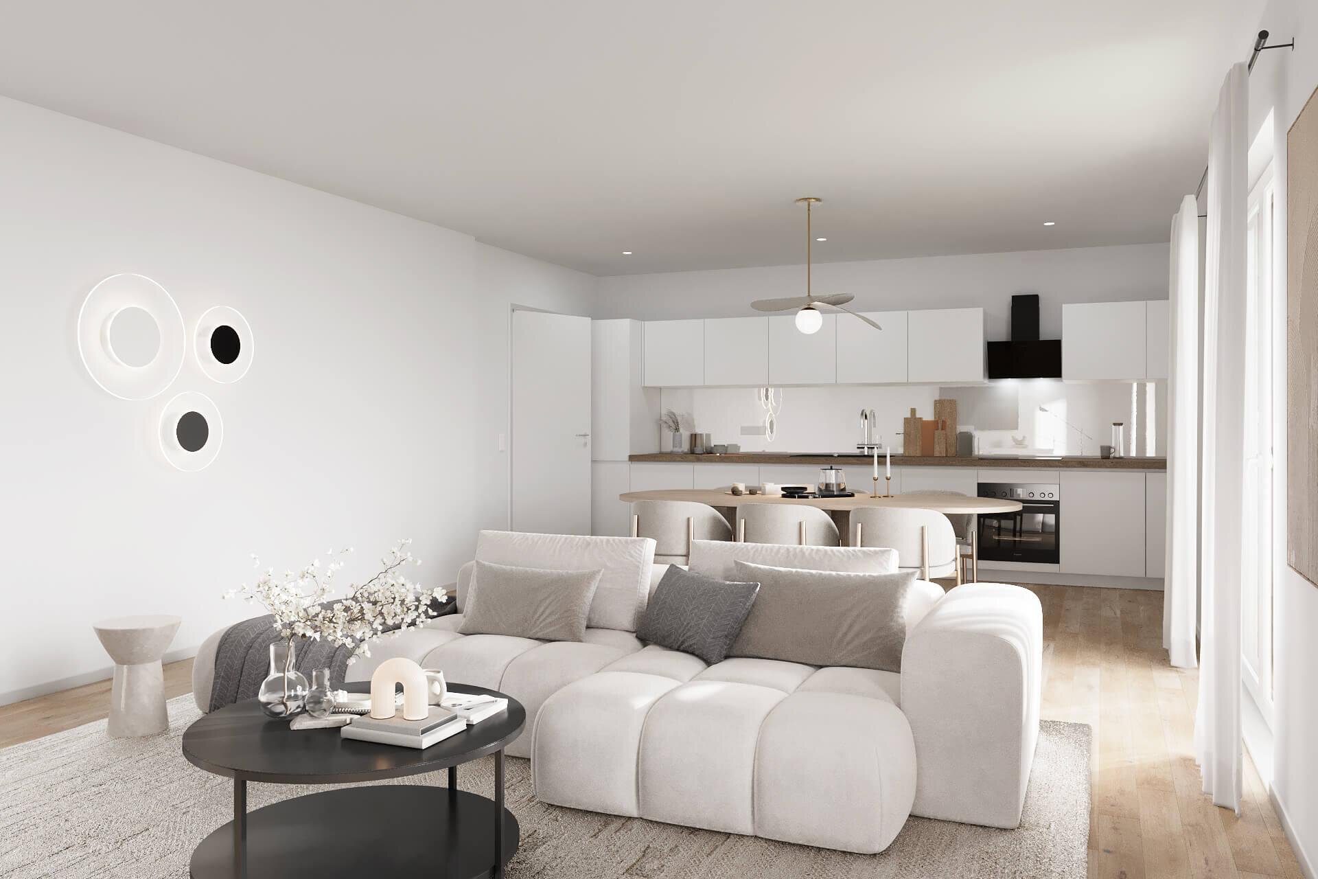 Wohnzimmer mit EBK | © Dawonia